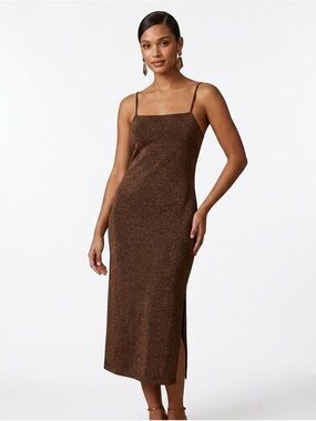 H&M  Brown Sparkle  Jersey Slip Midi Dress XS